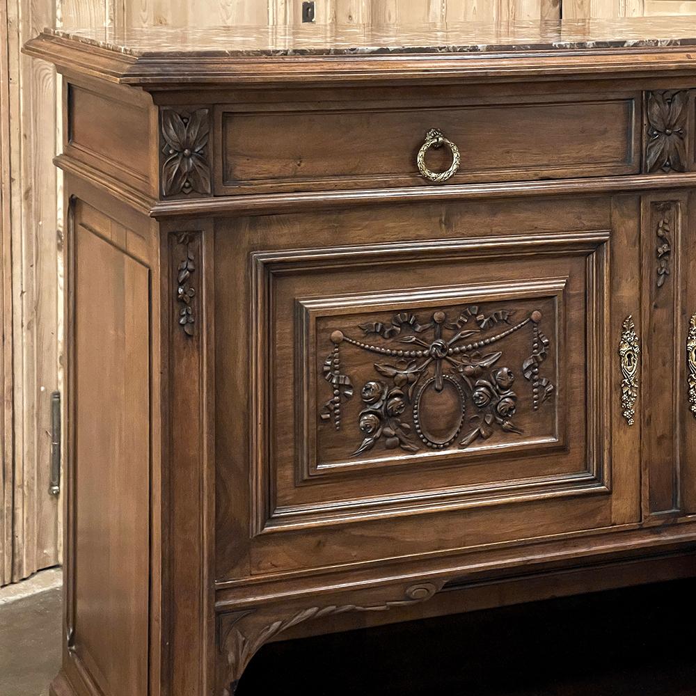 19th Century French Louis XVI Walnut Marble Top Buffet For Sale 5