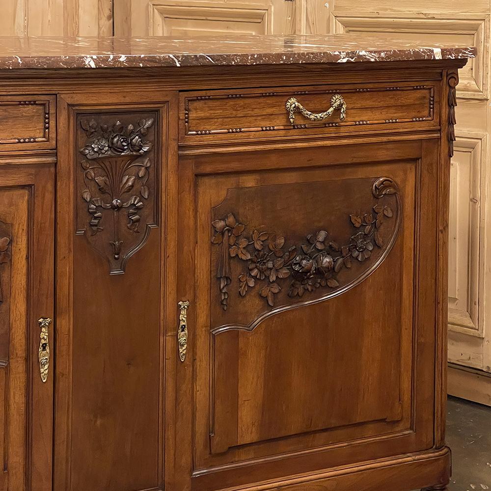 19th Century French Louis XVI Walnut Marble Top Buffet For Sale 7