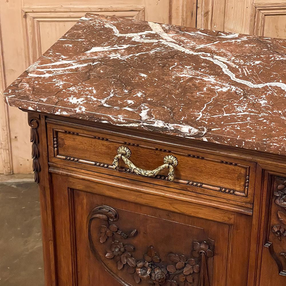 19th Century French Louis XVI Walnut Marble Top Buffet For Sale 7