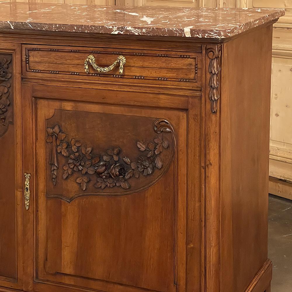 19th Century French Louis XVI Walnut Marble Top Buffet For Sale 11