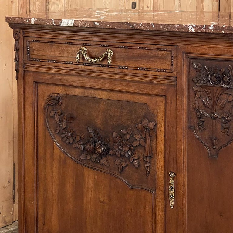 19th Century French Louis XVI Walnut Marble Top Buffet For Sale 13