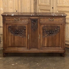19th Century French Louis XVI Walnut Marble Top Buffet
