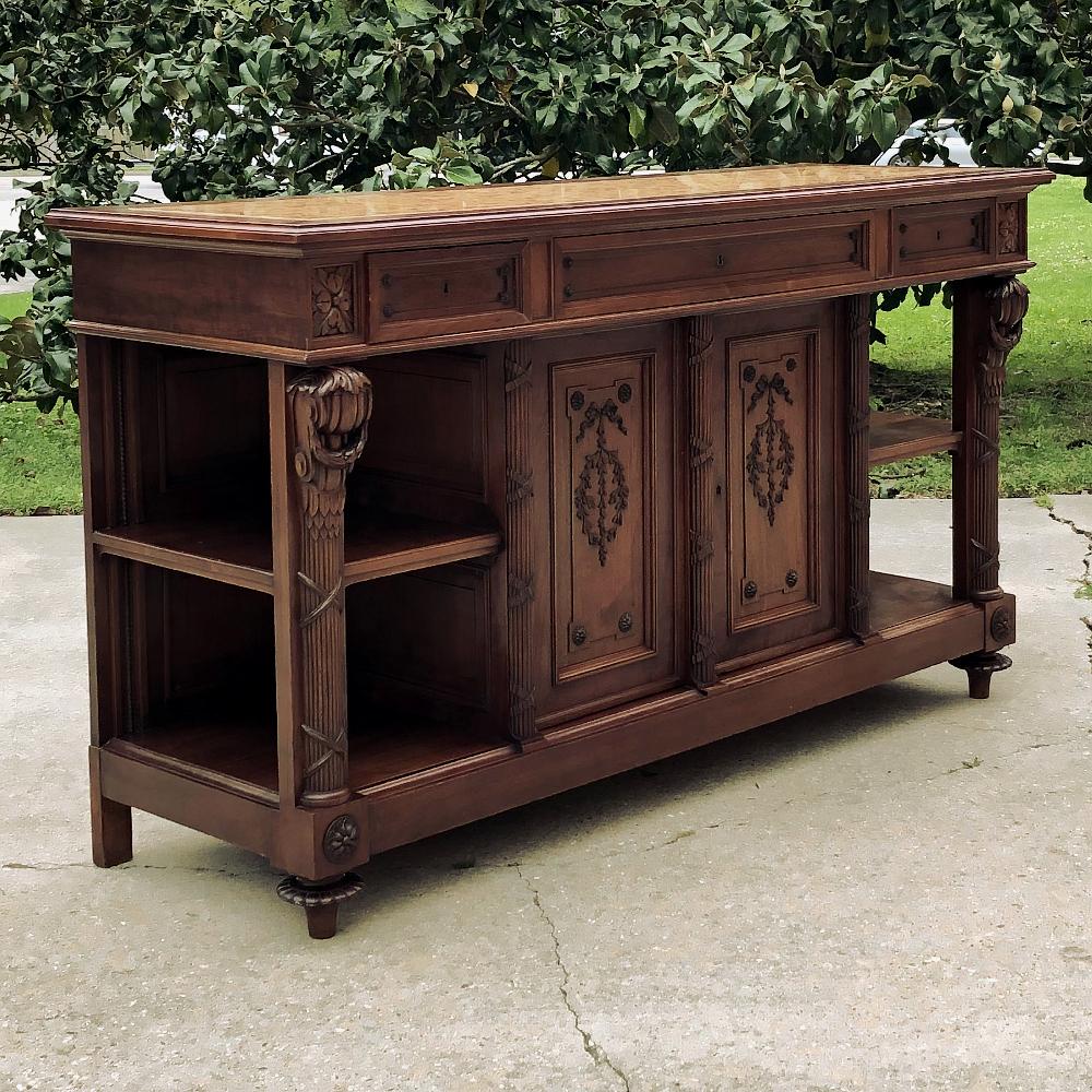 Hand-Crafted 19th Century French Louis XVI Walnut Marble Top Buffet For Sale