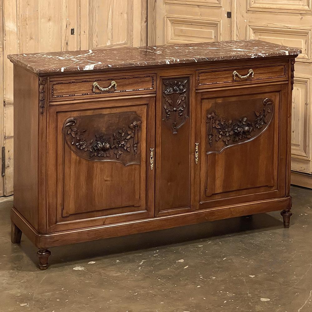 Hand-Crafted 19th Century French Louis XVI Walnut Marble Top Buffet For Sale