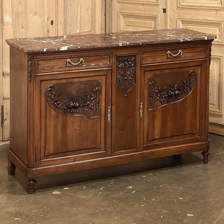 Hand-Crafted 19th Century French Louis XVI Walnut Marble Top Buffet For Sale