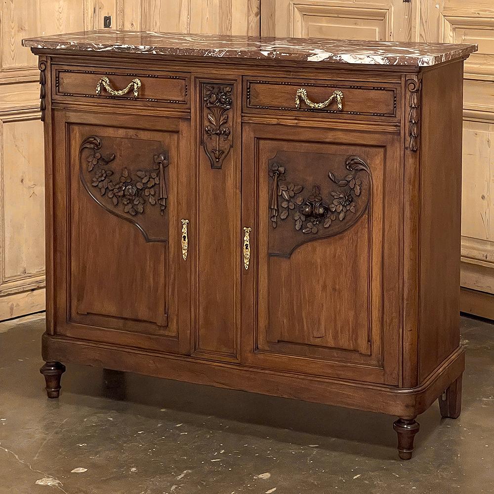 19th Century French Louis XVI Walnut Marble Top Buffet In Good Condition For Sale In Dallas, TX