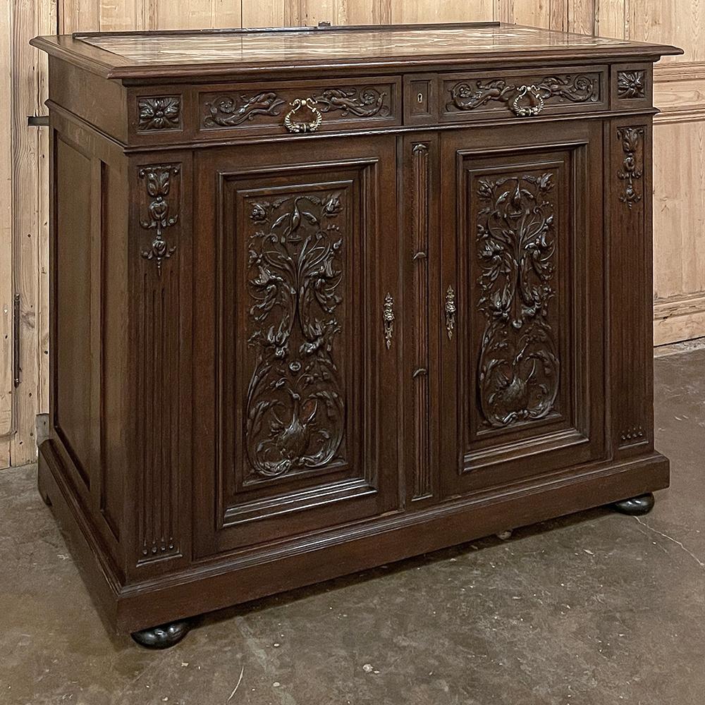 Bronze 19th Century French Louis XVI Walnut Marble Top Buffet For Sale