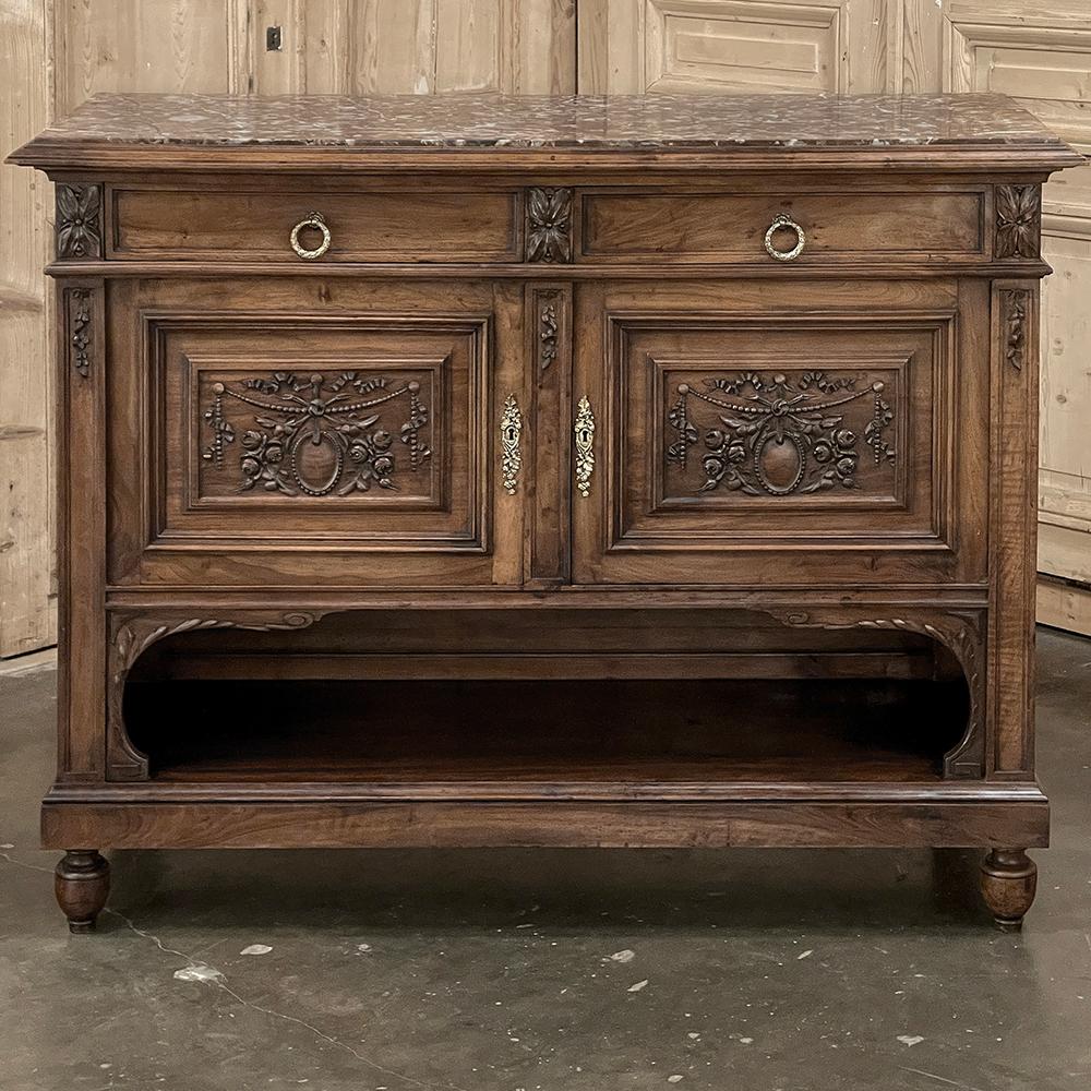 19th Century French Louis XVI Walnut Marble Top Buffet In Good Condition For Sale In Dallas, TX