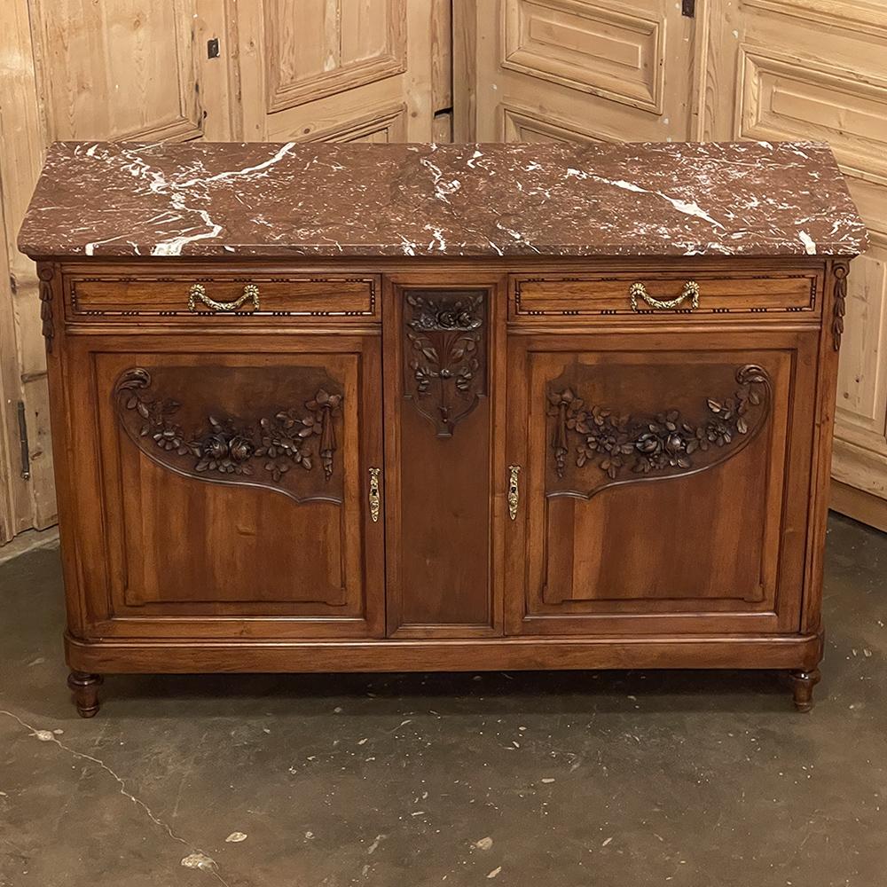Late 19th Century 19th Century French Louis XVI Walnut Marble Top Buffet For Sale