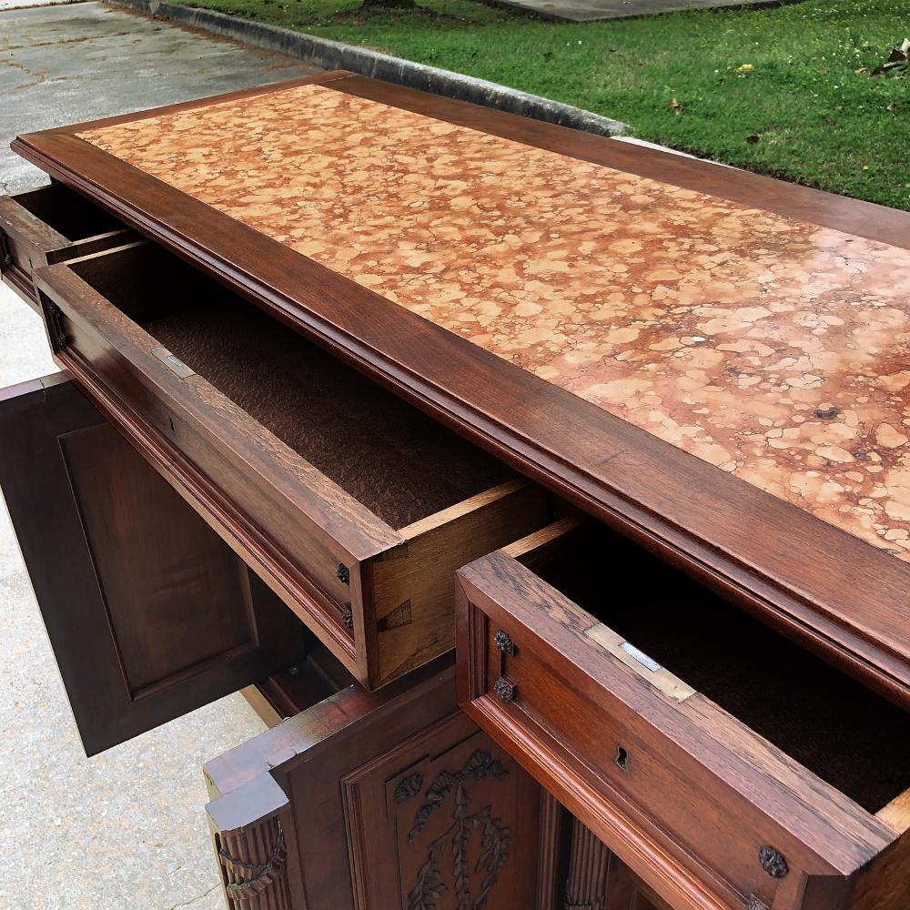 19th Century French Louis XVI Walnut Marble Top Buffet For Sale 2