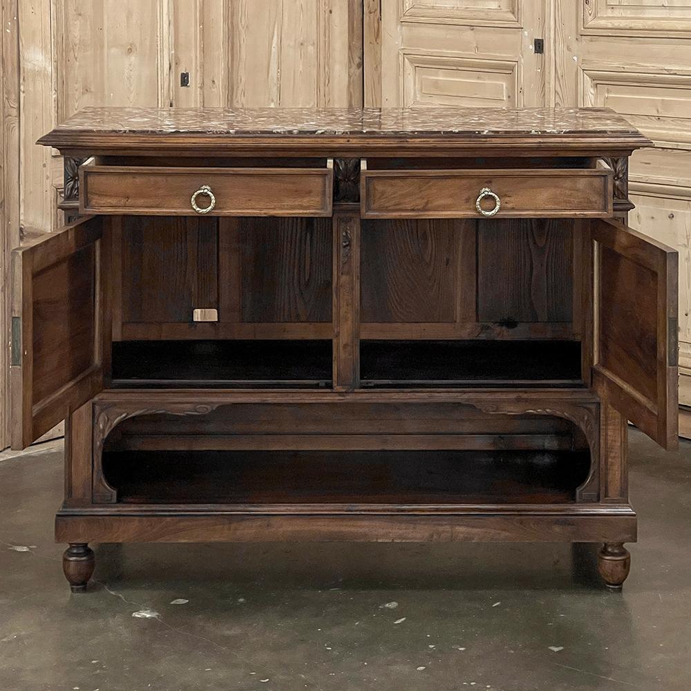 Bronze 19th Century French Louis XVI Walnut Marble Top Buffet For Sale