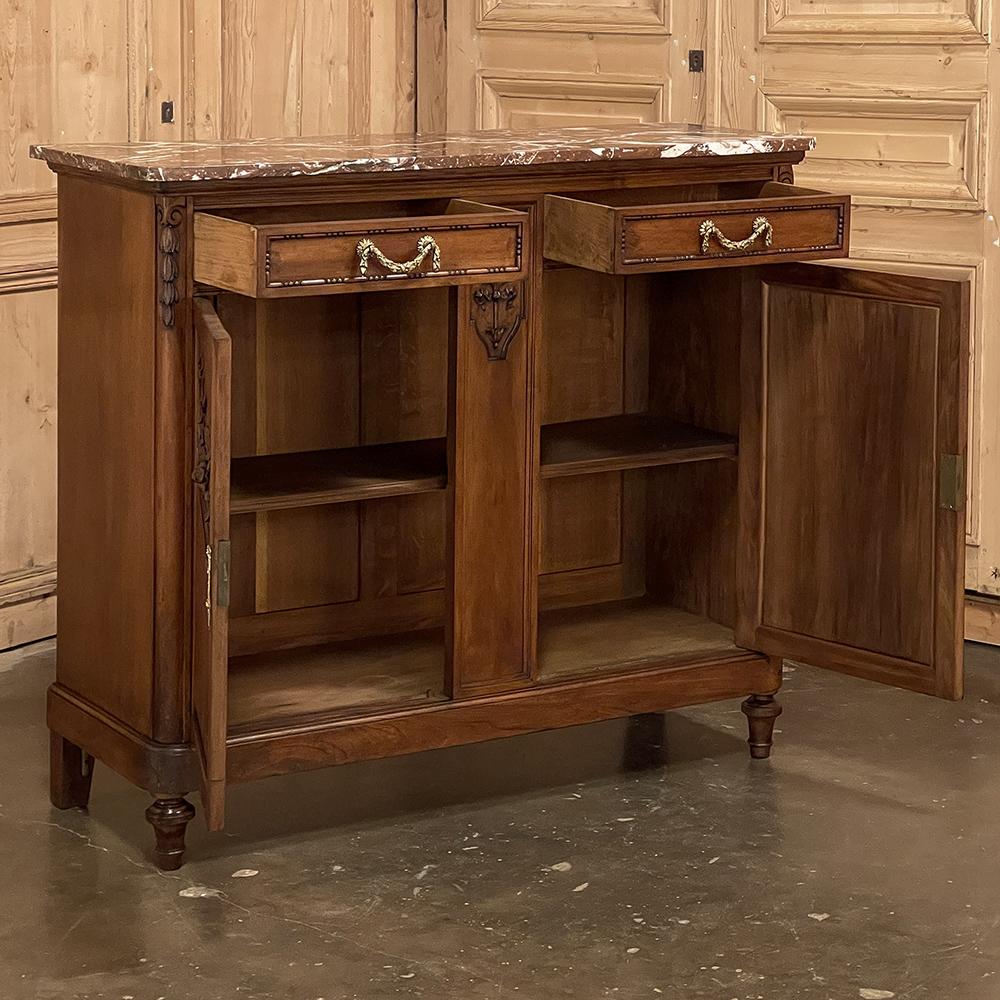 19th Century French Louis XVI Walnut Marble Top Buffet For Sale 1