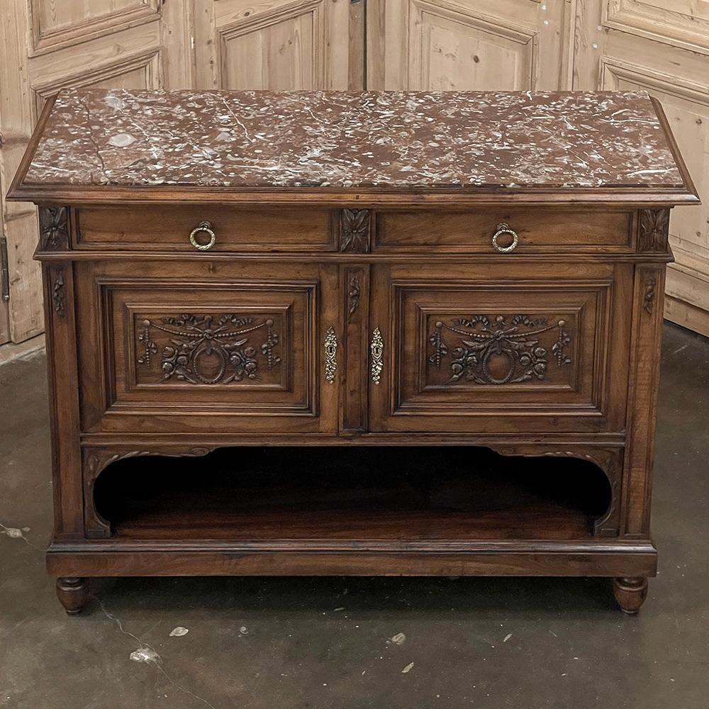 19th Century French Louis XVI Walnut Marble Top Buffet For Sale 2