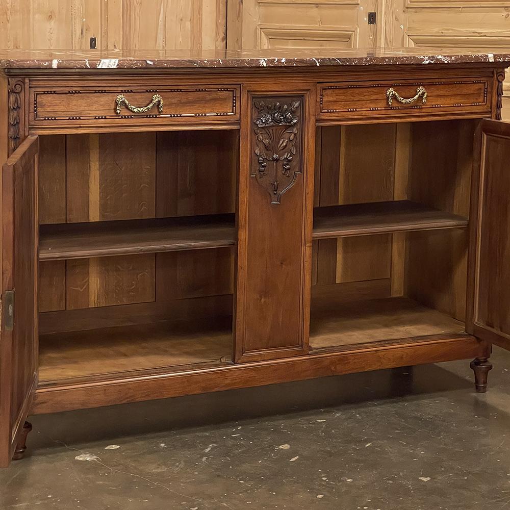 19th Century French Louis XVI Walnut Marble Top Buffet For Sale 4