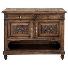19th Century French Louis XVI Walnut Marble Top Buffet