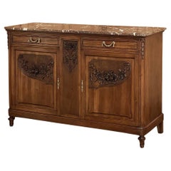 Used 19th Century French Louis XVI Walnut Marble Top Buffet