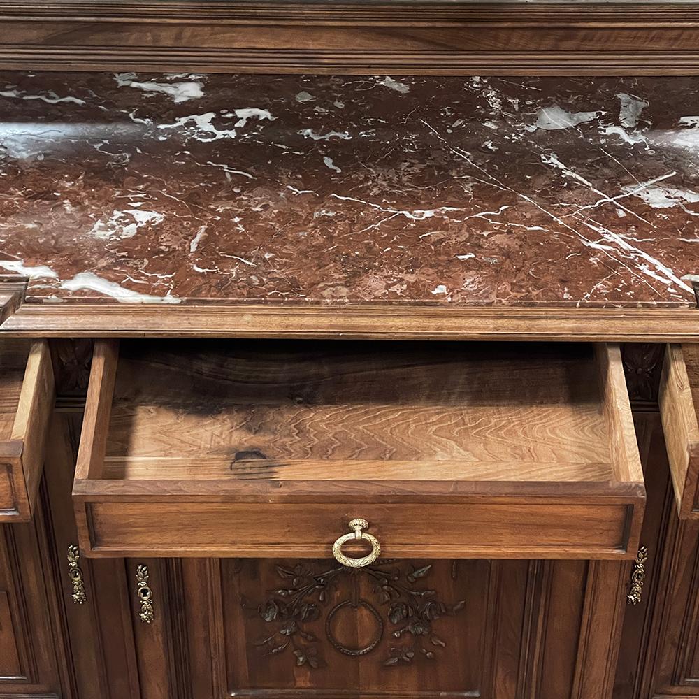 19th Century French Louis XVI Walnut Marble Top China Buffet For Sale 1