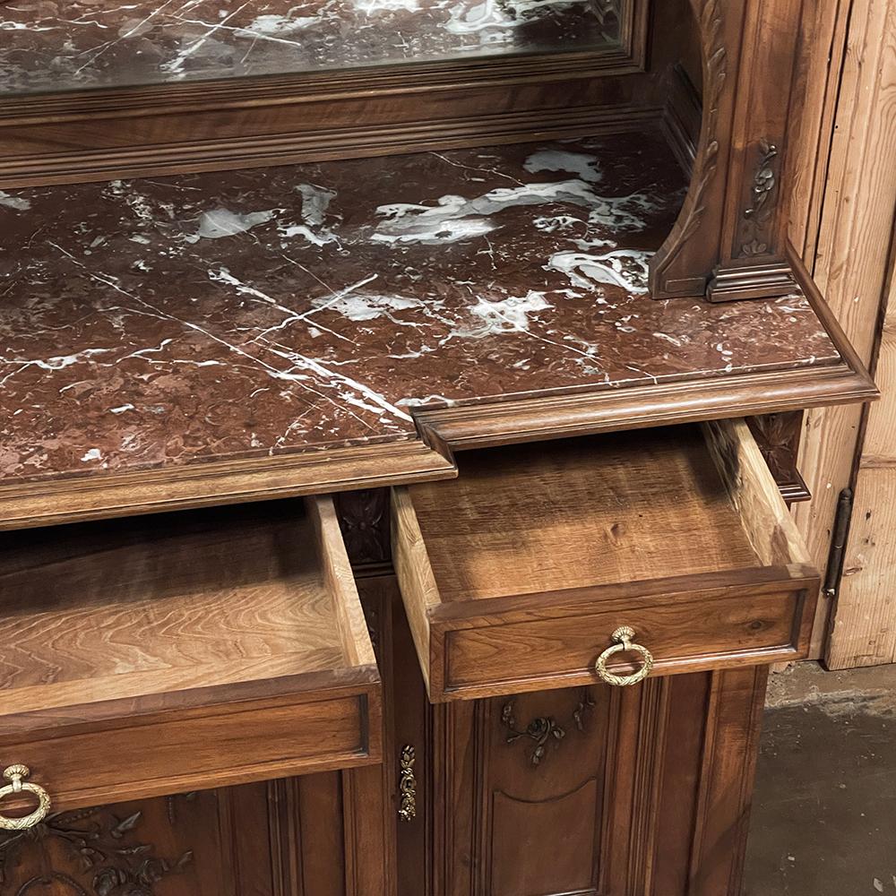 19th Century French Louis XVI Walnut Marble Top China Buffet For Sale 2