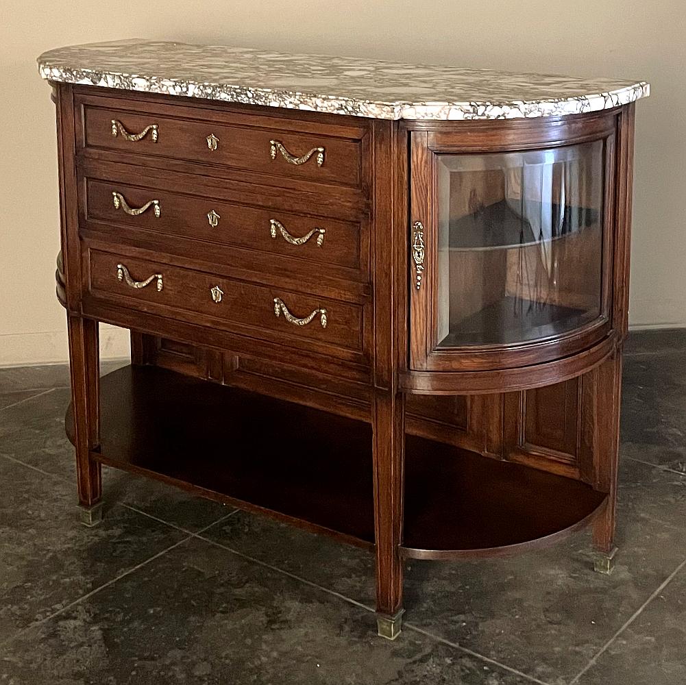 19th Century French Louis XVI Walnut Marble Top Display Buffet ~ Linen Press In Good Condition For Sale In Dallas, TX