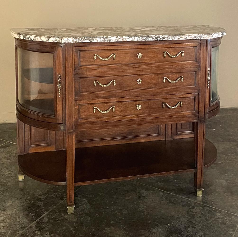 Late 19th Century 19th Century French Louis XVI Walnut Marble Top Display Buffet ~ Linen Press For Sale