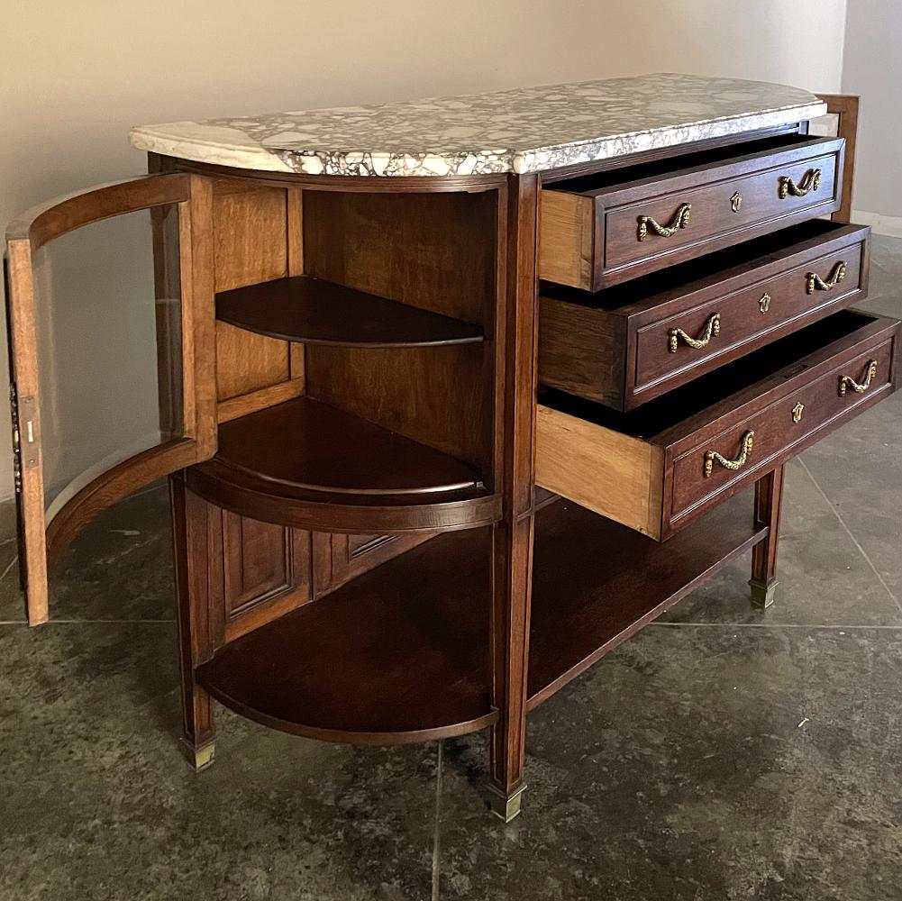 19th Century French Louis XVI Walnut Marble Top Display Buffet ~ Linen Press For Sale 2