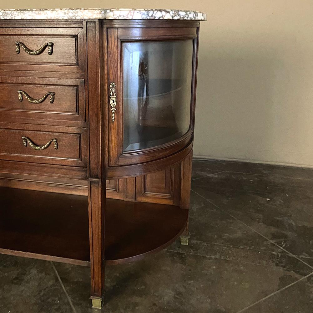 19th Century French Louis XVI Walnut Marble Top Display Buffet ~ Linen Press For Sale 3