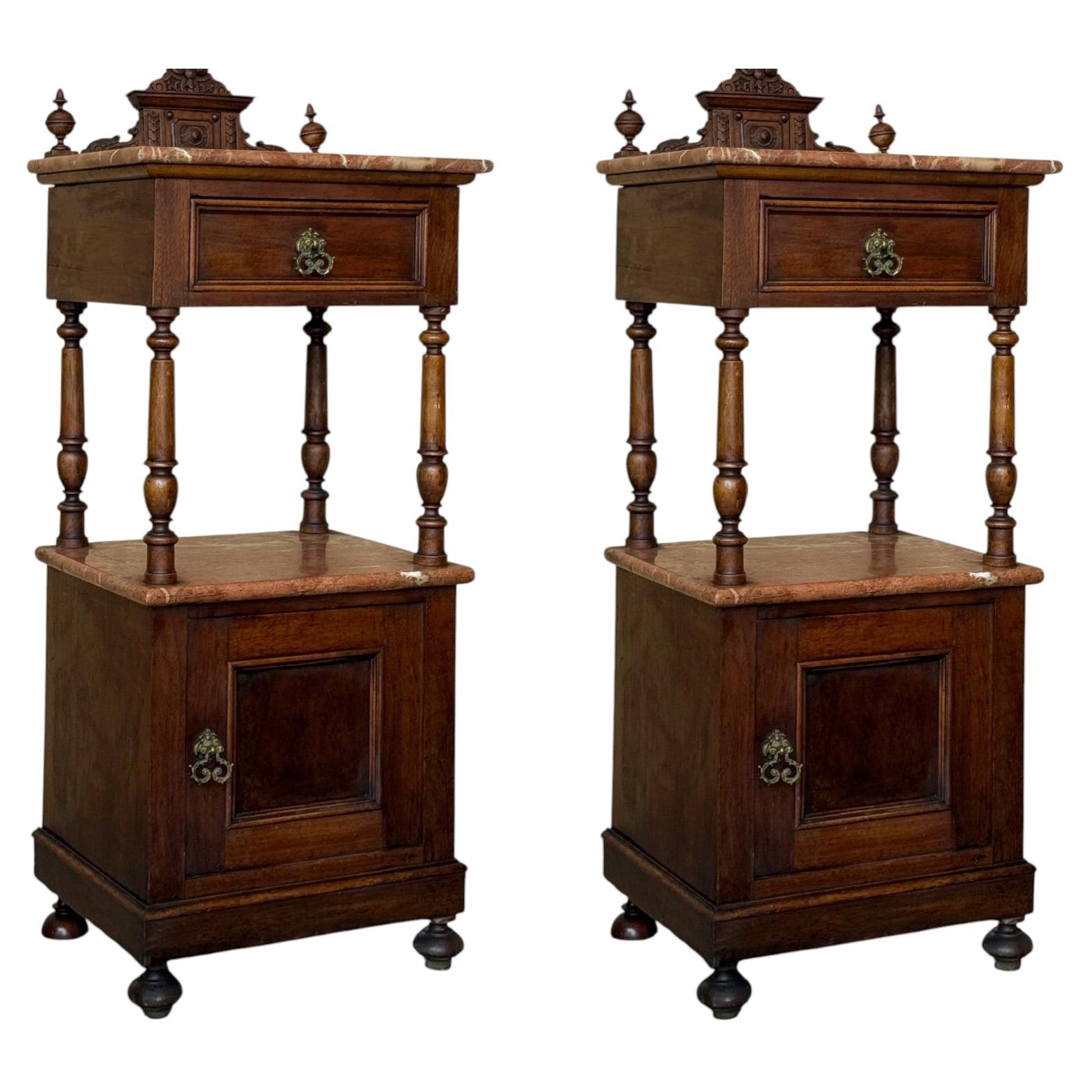 19th Century, French, Louis XVI Walnut Marble Top Nightstand