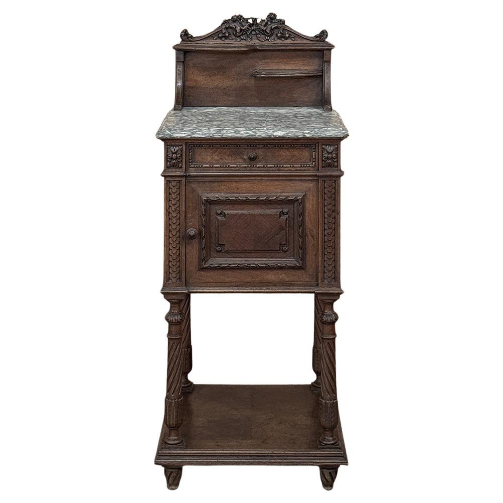 19th Century French Louis XVI Walnut Marble Top Nightstand