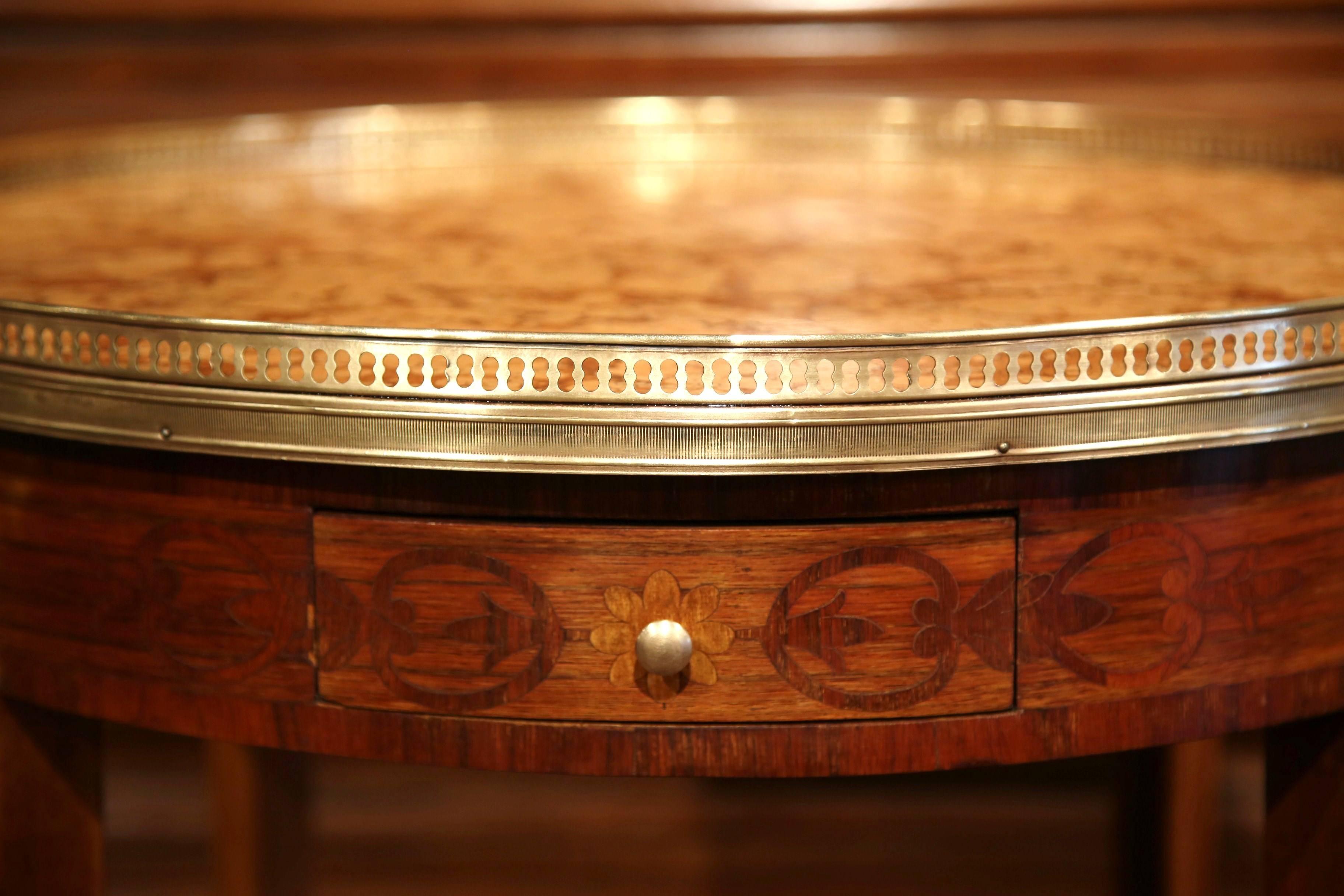 19th Century French Louis XVI Walnut Marquetry Gueridon with Marble Top 2