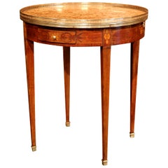 19th Century French Louis XVI Walnut Marquetry Gueridon with Marble Top