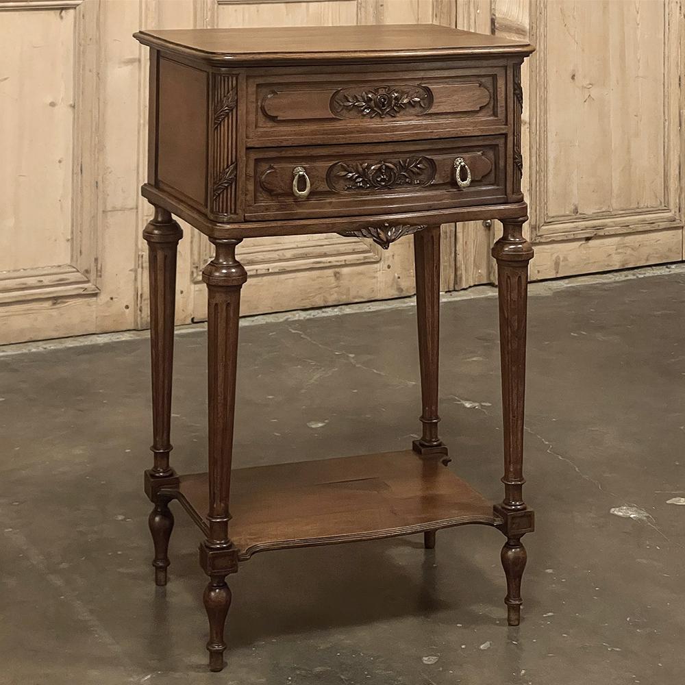 19th century French Louis XVI walnut nightstand ~ Jewelry Cabinet would be considered indispensable to a lady of refinement during the period, as it served as a small repository of her seasonal jewelry collection immediately at hand in the dressing