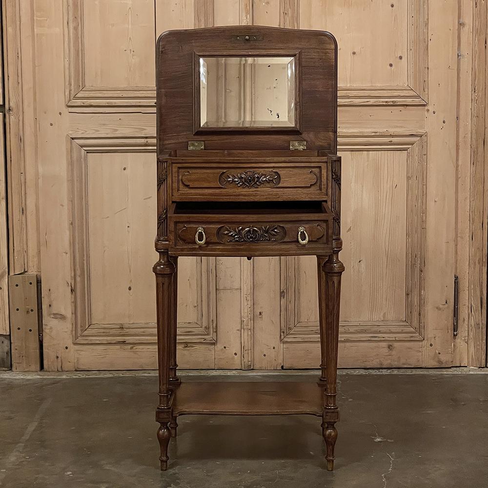 Bronze 19th Century French Louis XVI Walnut Nightstand ~ Jewelry Box For Sale