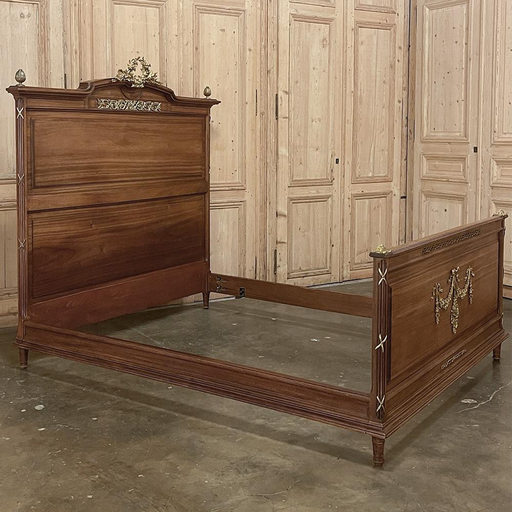 19th Century French Louis XVI Walnut Queen Bed For Sale at 1stDibs