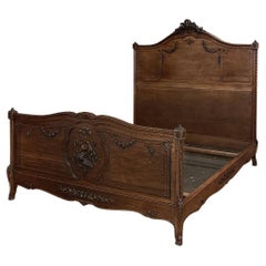 Antique 19th Century French Louis XVI Walnut Queen Bed