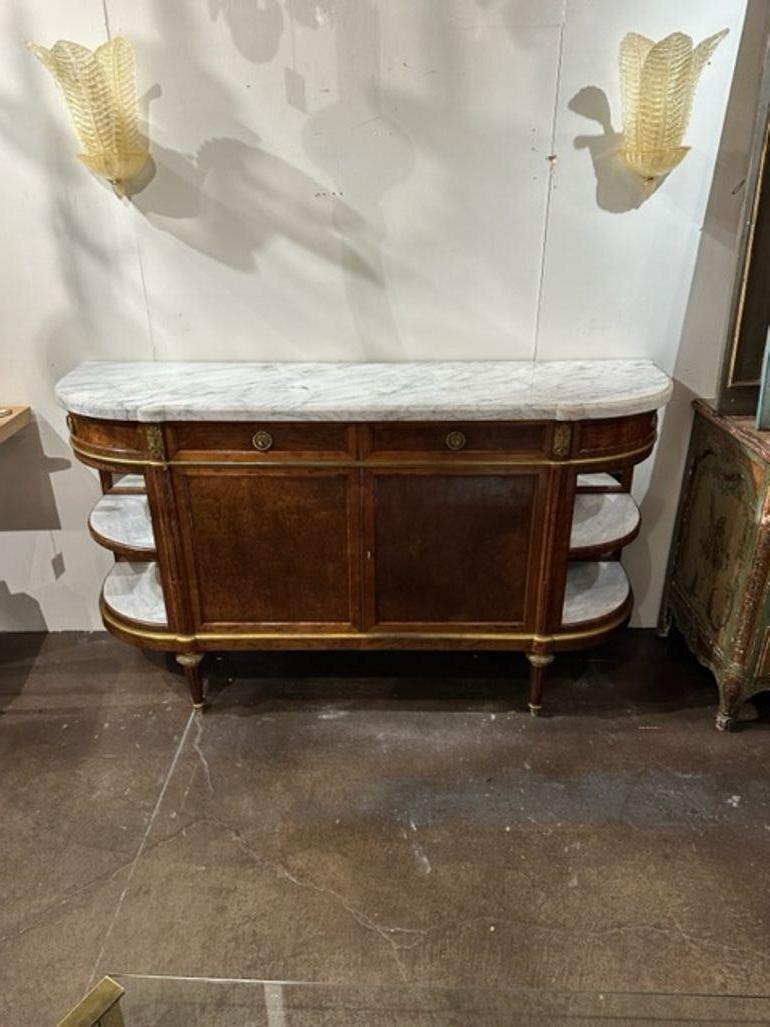 19th Century French Louis XVI Walnut Server with Carrara Marble Top In Good Condition For Sale In Dallas, TX