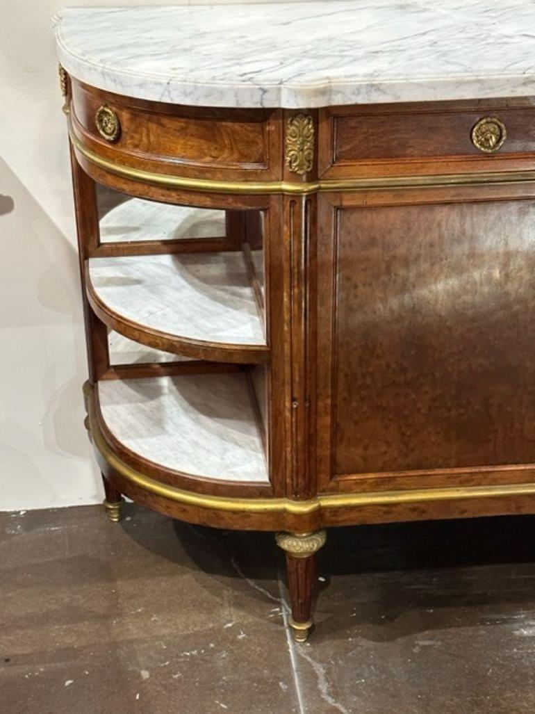 19th Century French Louis XVI Walnut Server with Carrara Marble Top For Sale 1