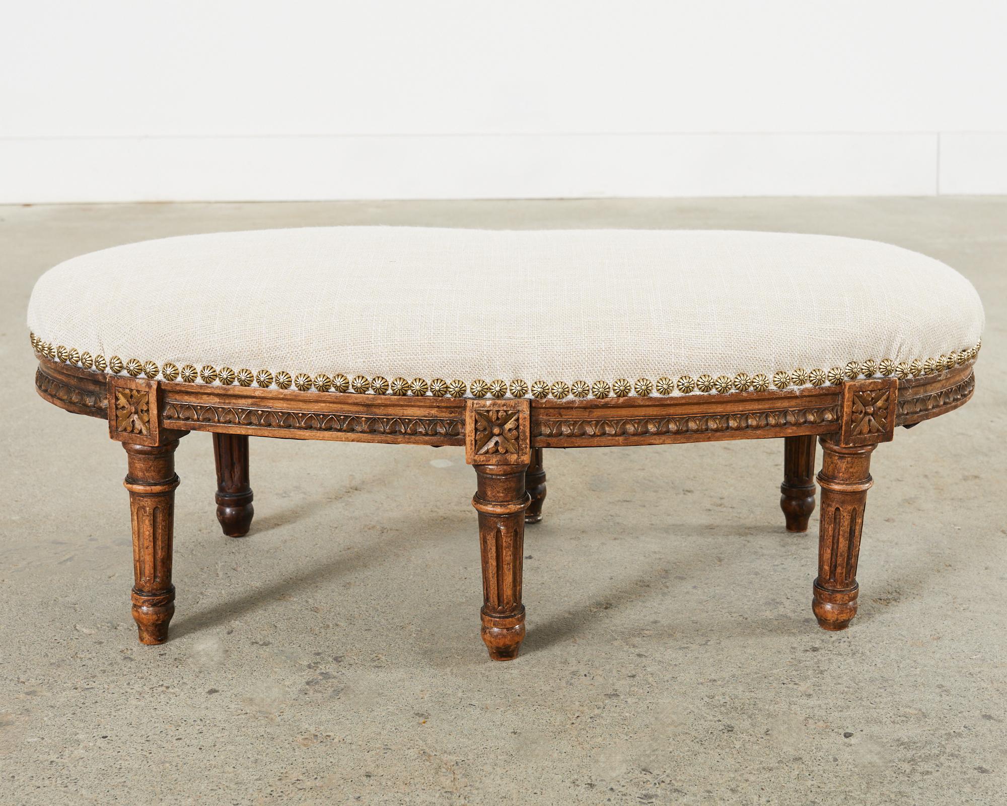 19th Century French Louis XVI Walnut Six Leg Oval Footstool For Sale 7