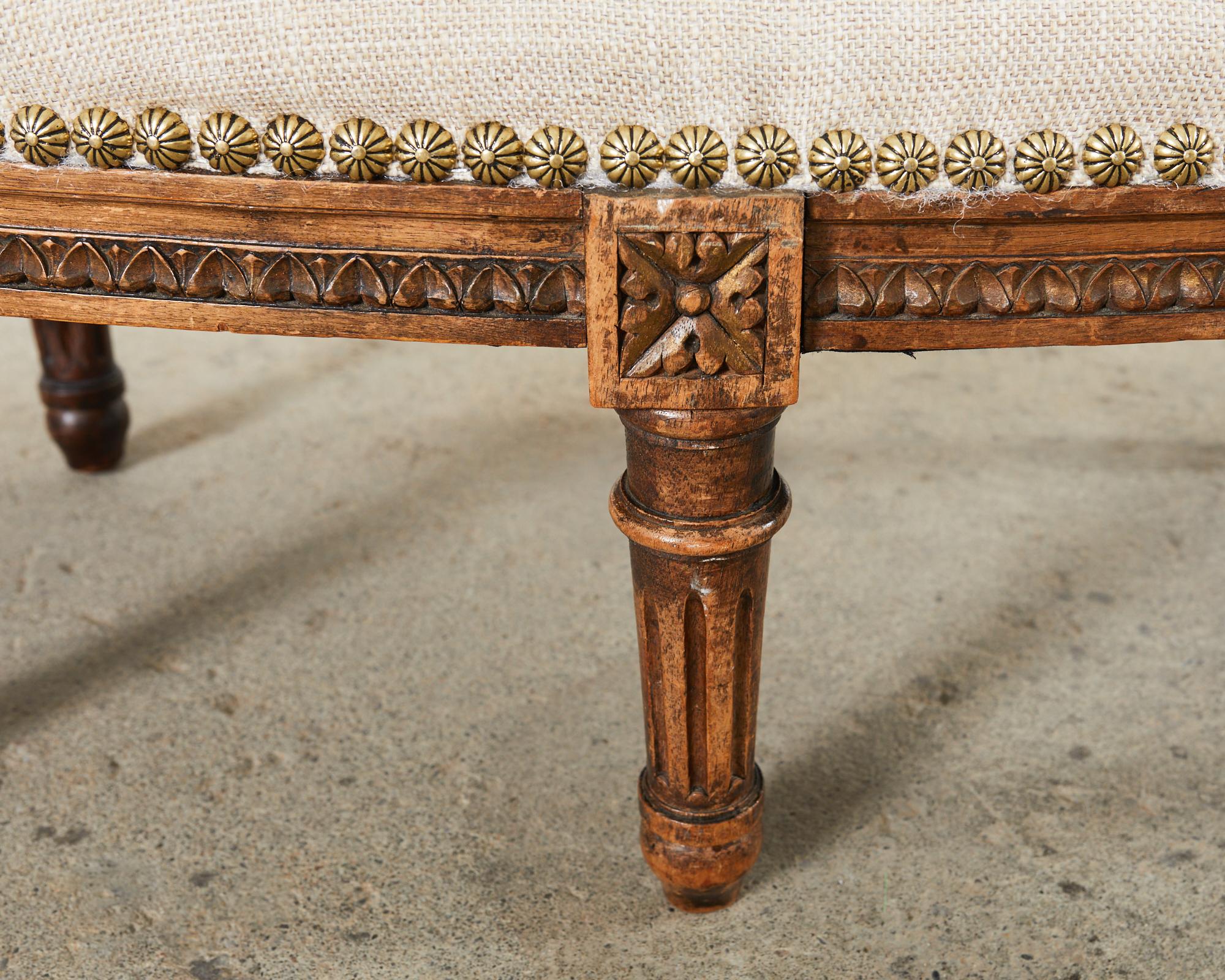 19th Century French Louis XVI Walnut Six Leg Oval Footstool For Sale 8