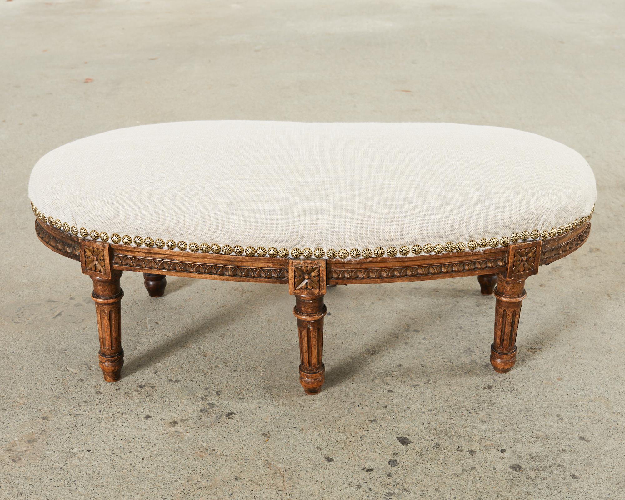 19th Century French Louis XVI Walnut Six Leg Oval Footstool For Sale 11