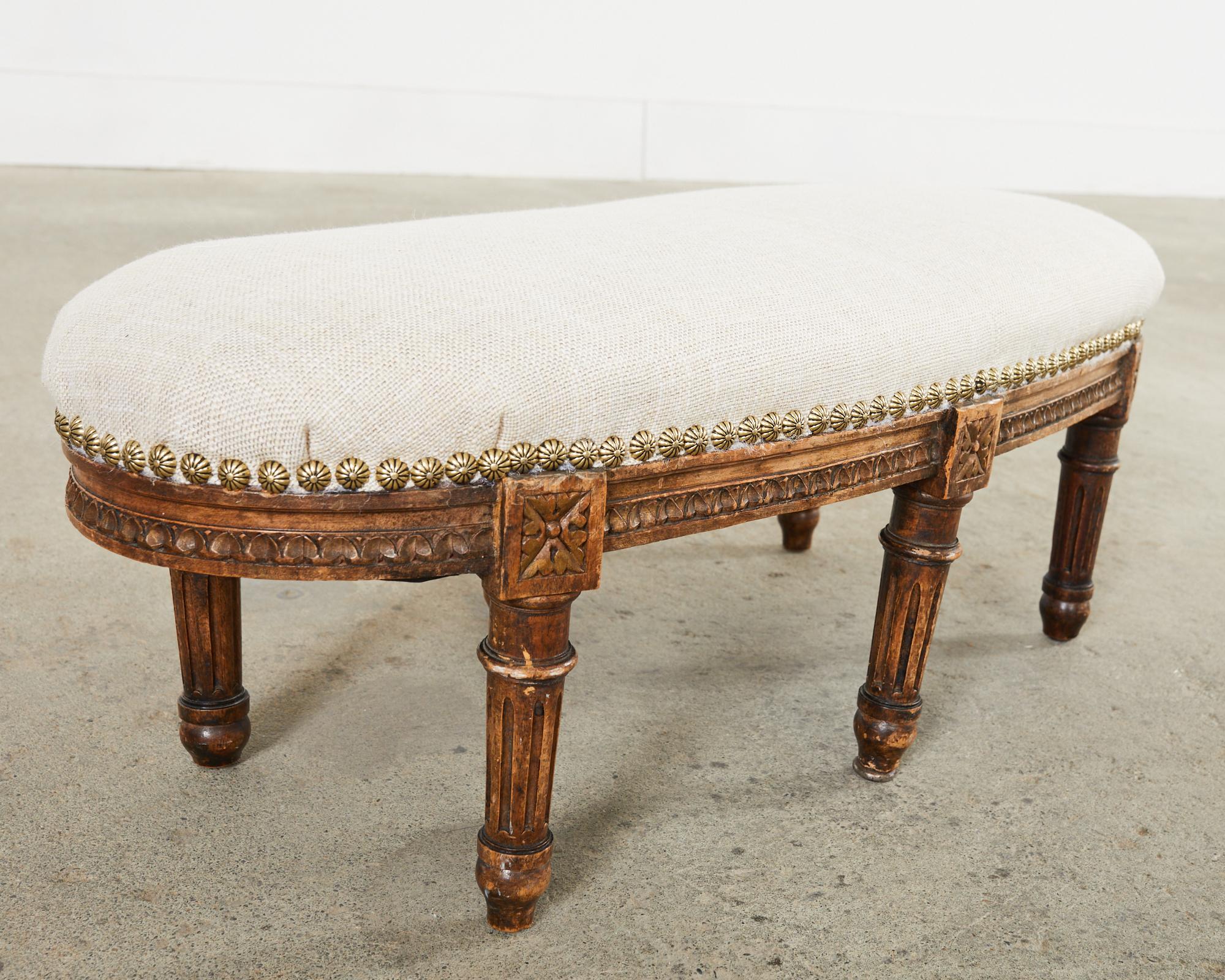 19th Century French Louis XVI Walnut Six Leg Oval Footstool For Sale 2