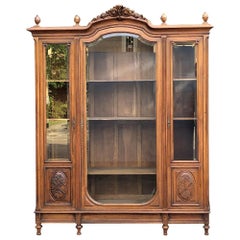 19th Century French Louis XVI Walnut Triple Display Armoire ~ Bookcase