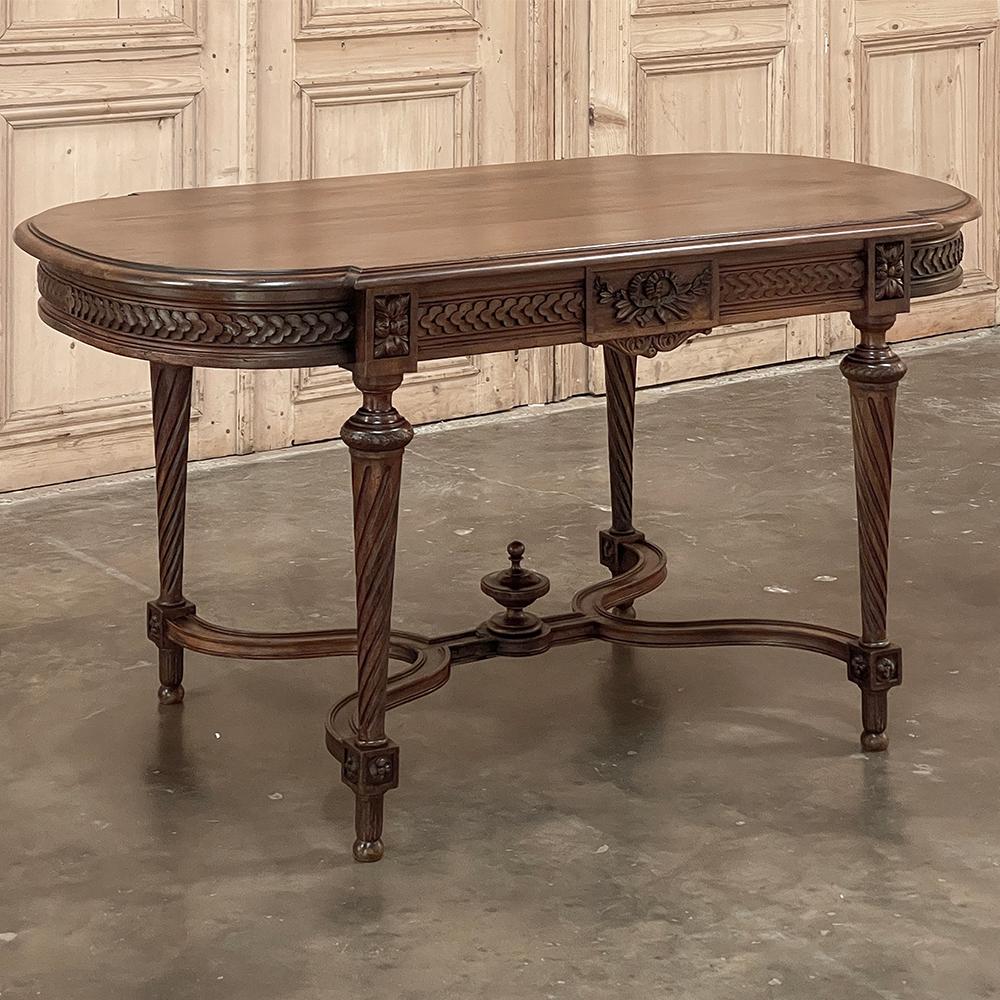 Hand-Carved 19th Century French Louis XVI Walnut Writing Table For Sale