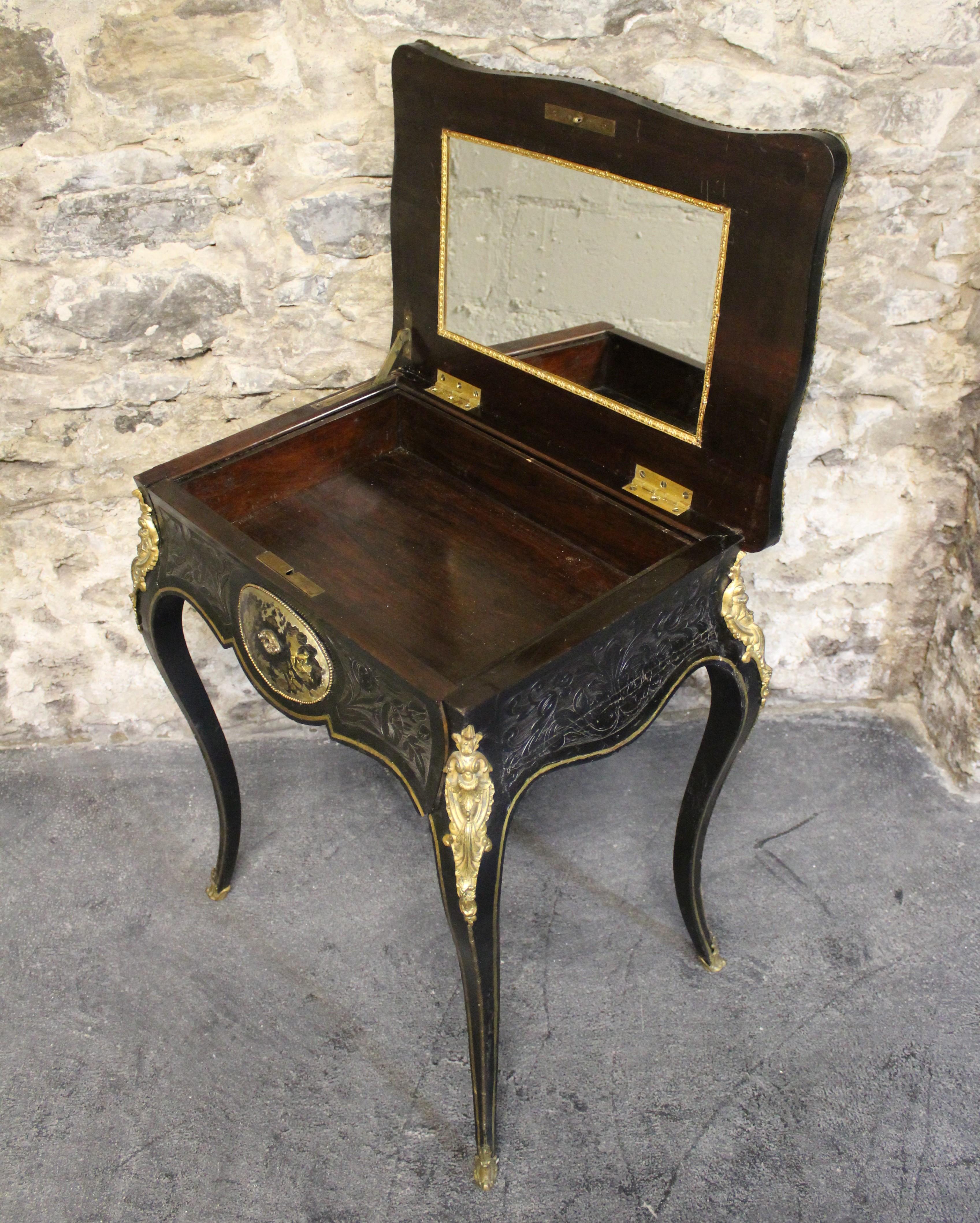 19th Century French Louis XVI Style Boulle and Ebonized Lowboy or Serving Table For Sale 7