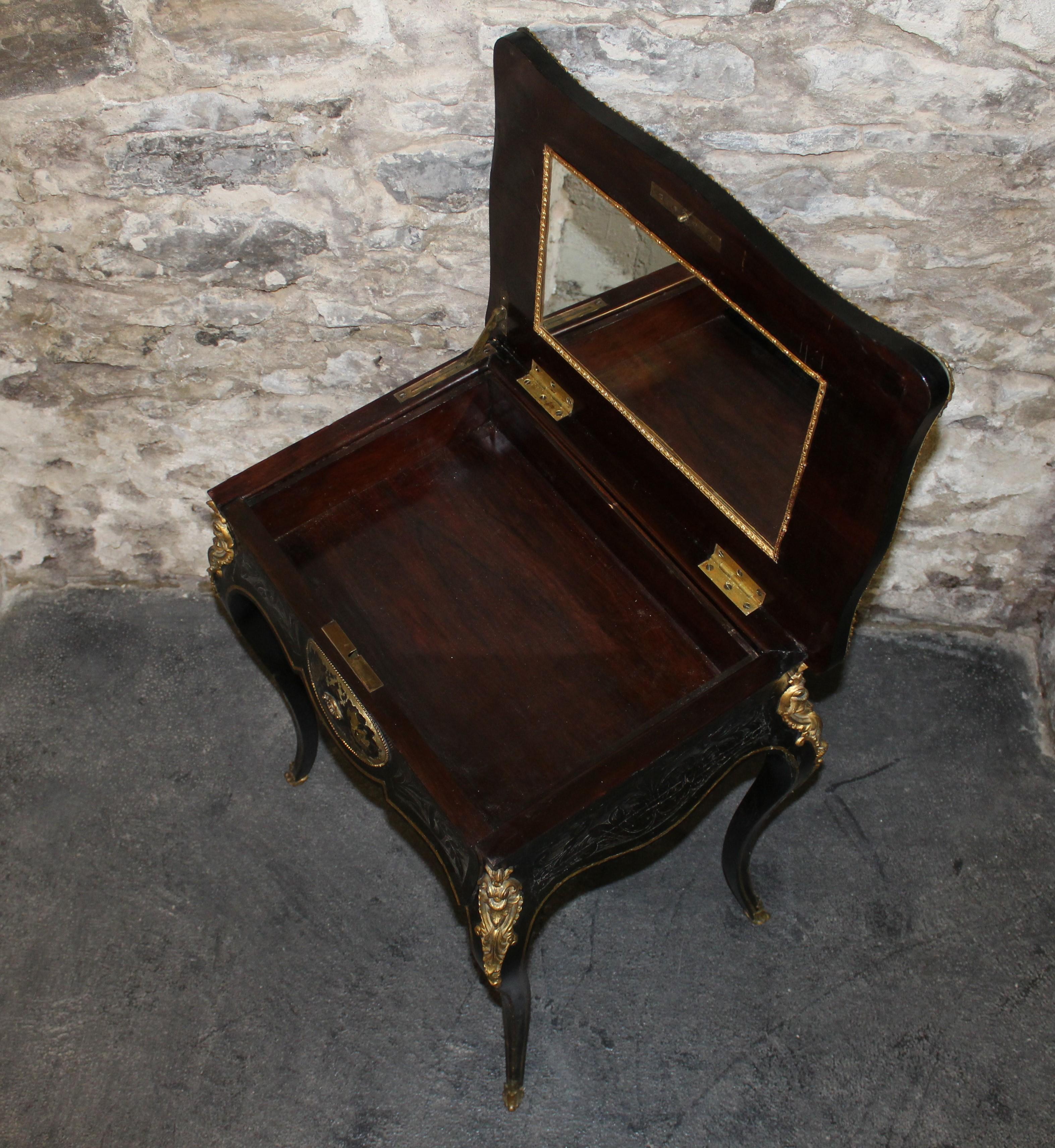 19th Century French Louis XVI Style Boulle and Ebonized Lowboy or Serving Table For Sale 8
