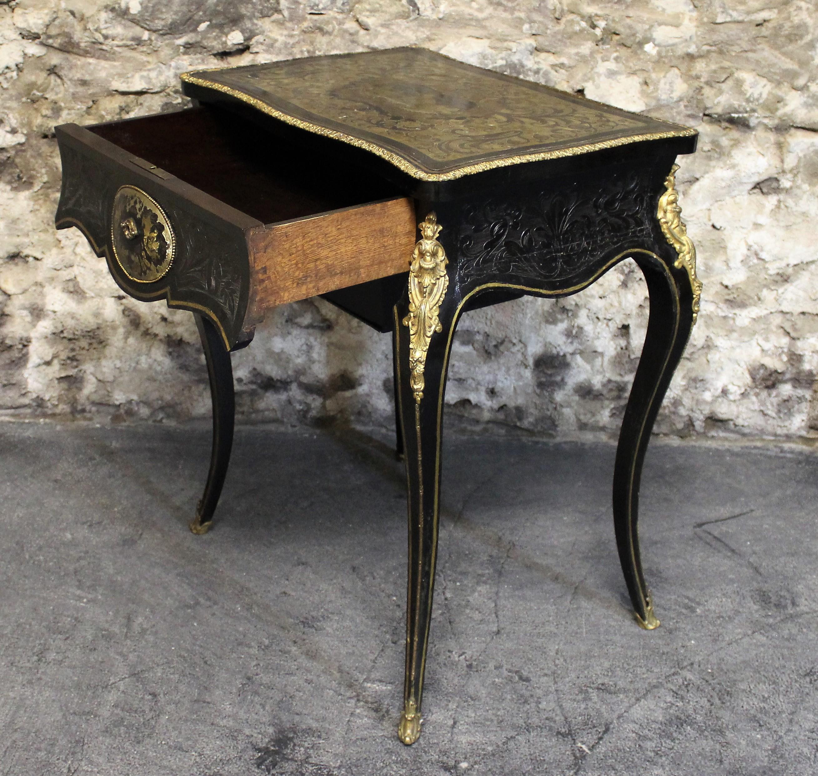 19th Century French Louis XVI Style Boulle and Ebonized Lowboy or Serving Table For Sale 9