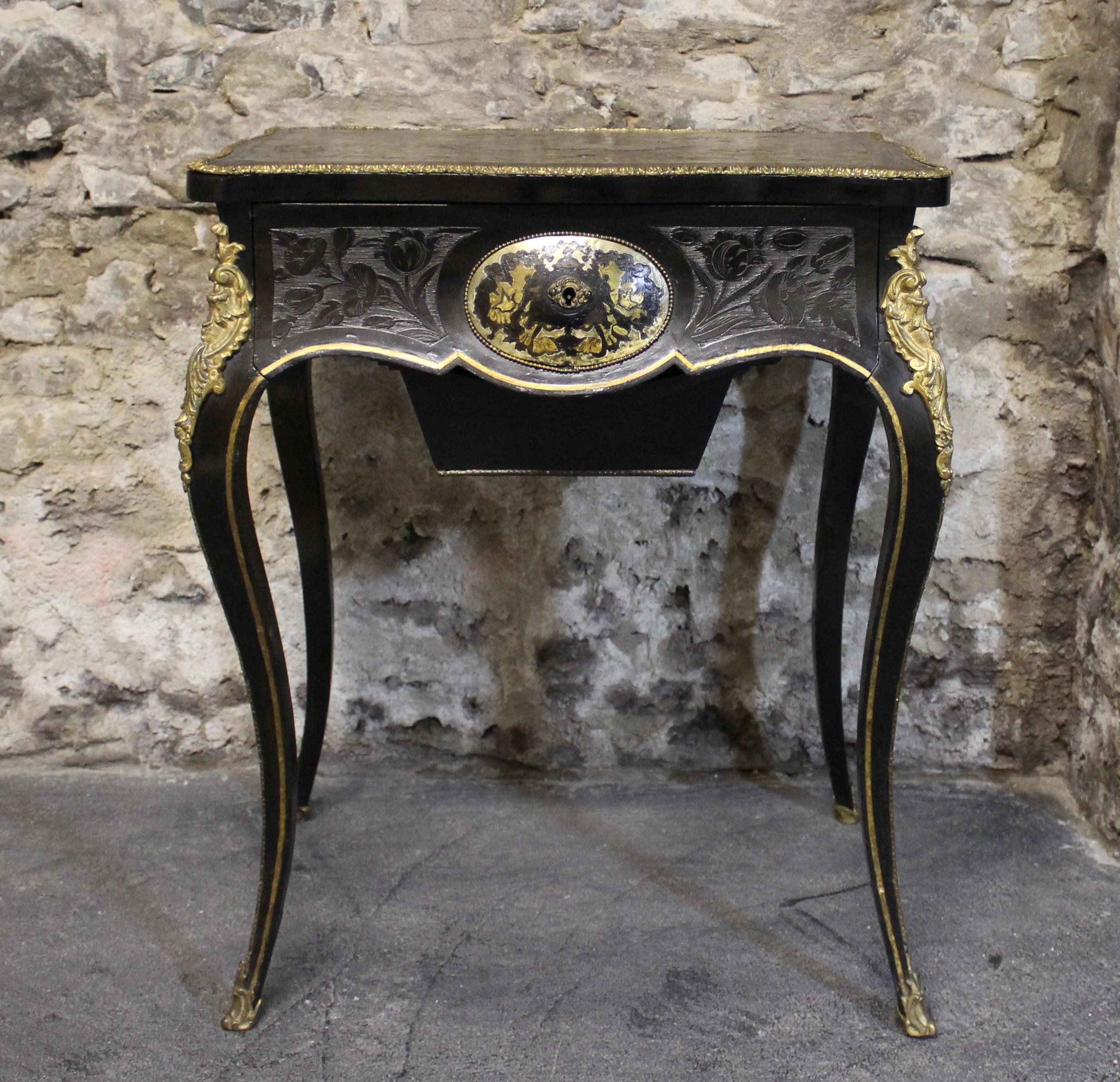 19th Century French Louis XVI Style Boulle and Ebonized Lowboy or Serving Table In Fair Condition For Sale In Hamilton, Ontario