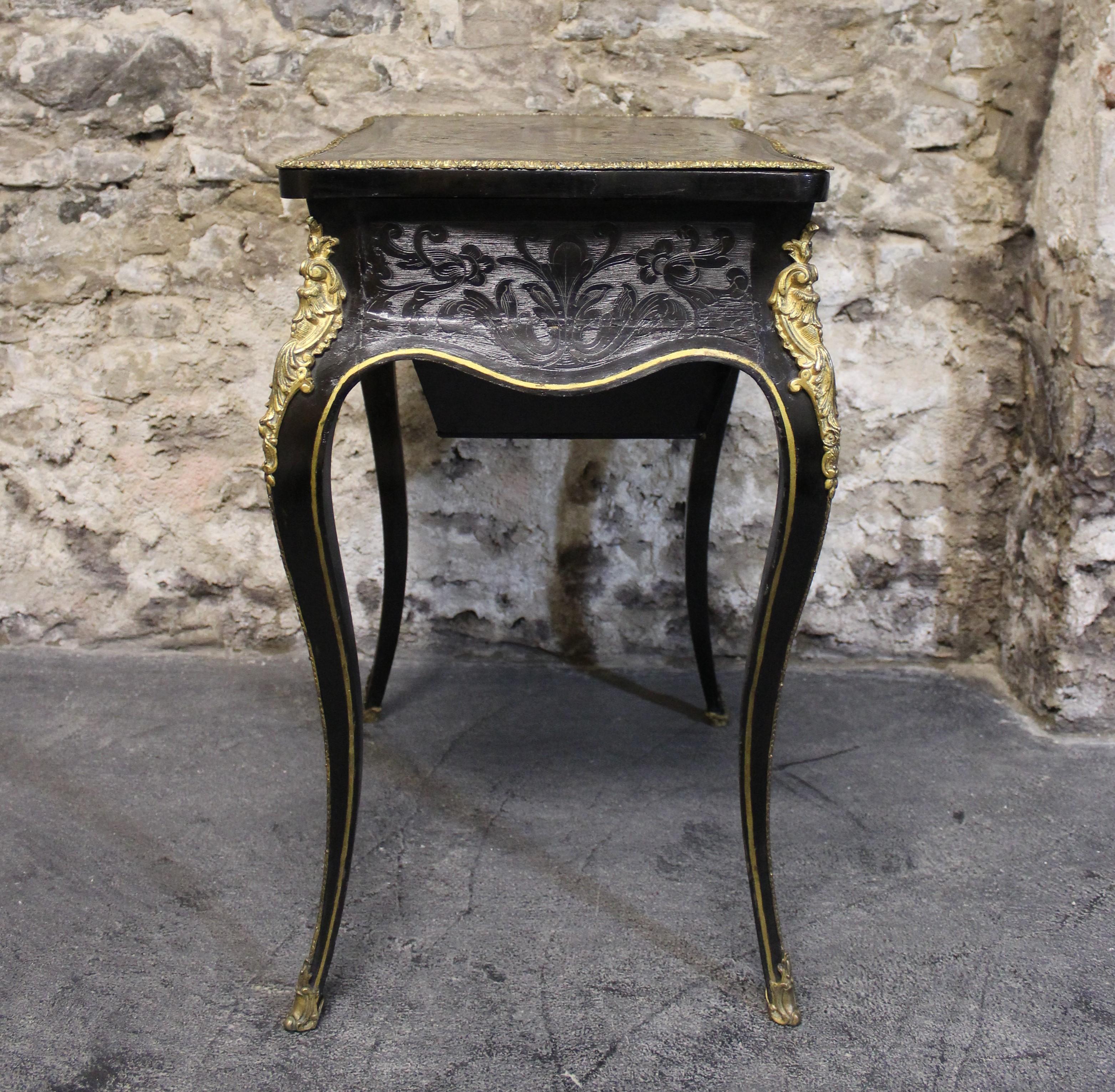 19th Century French Louis XVI Style Boulle and Ebonized Lowboy or Serving Table For Sale 1