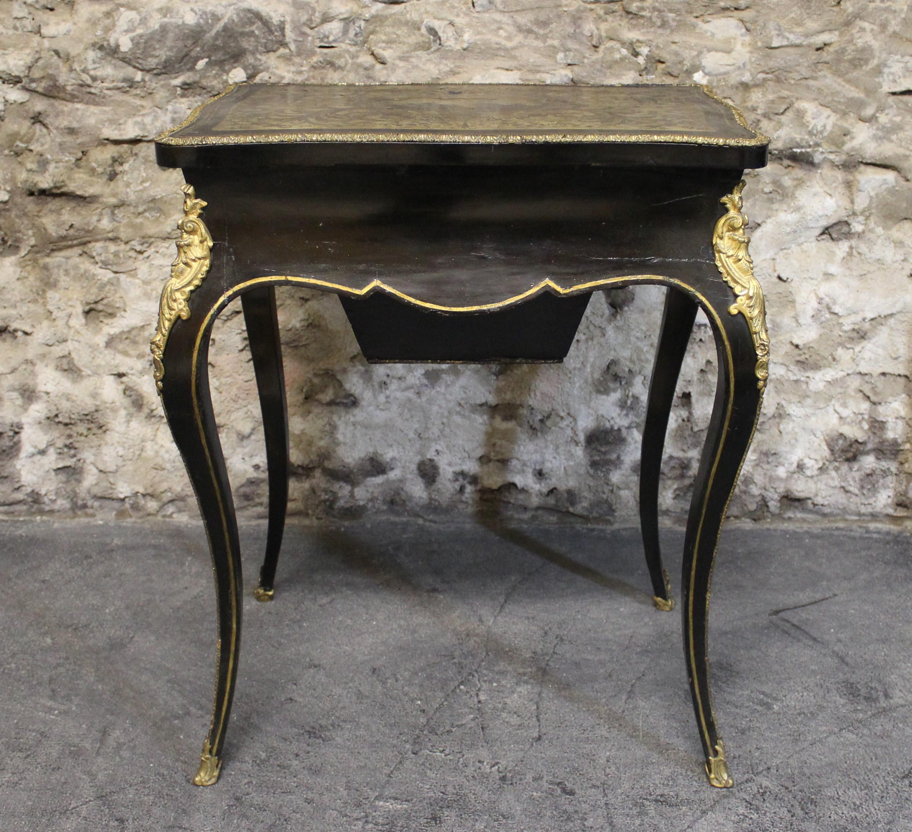 19th Century French Louis XVI Style Boulle and Ebonized Lowboy or Serving Table For Sale 2