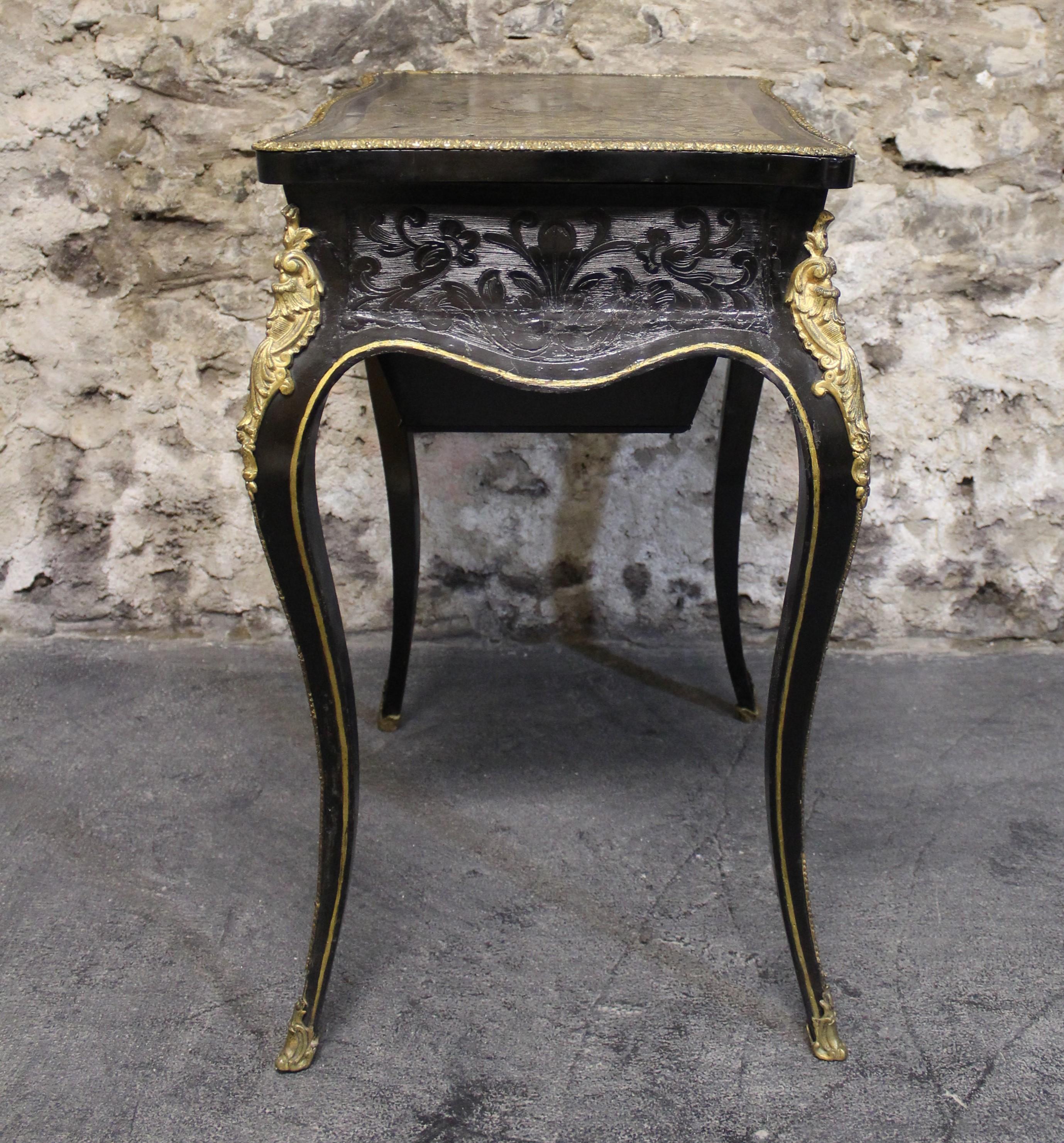 19th Century French Louis XVI Style Boulle and Ebonized Lowboy or Serving Table For Sale 3