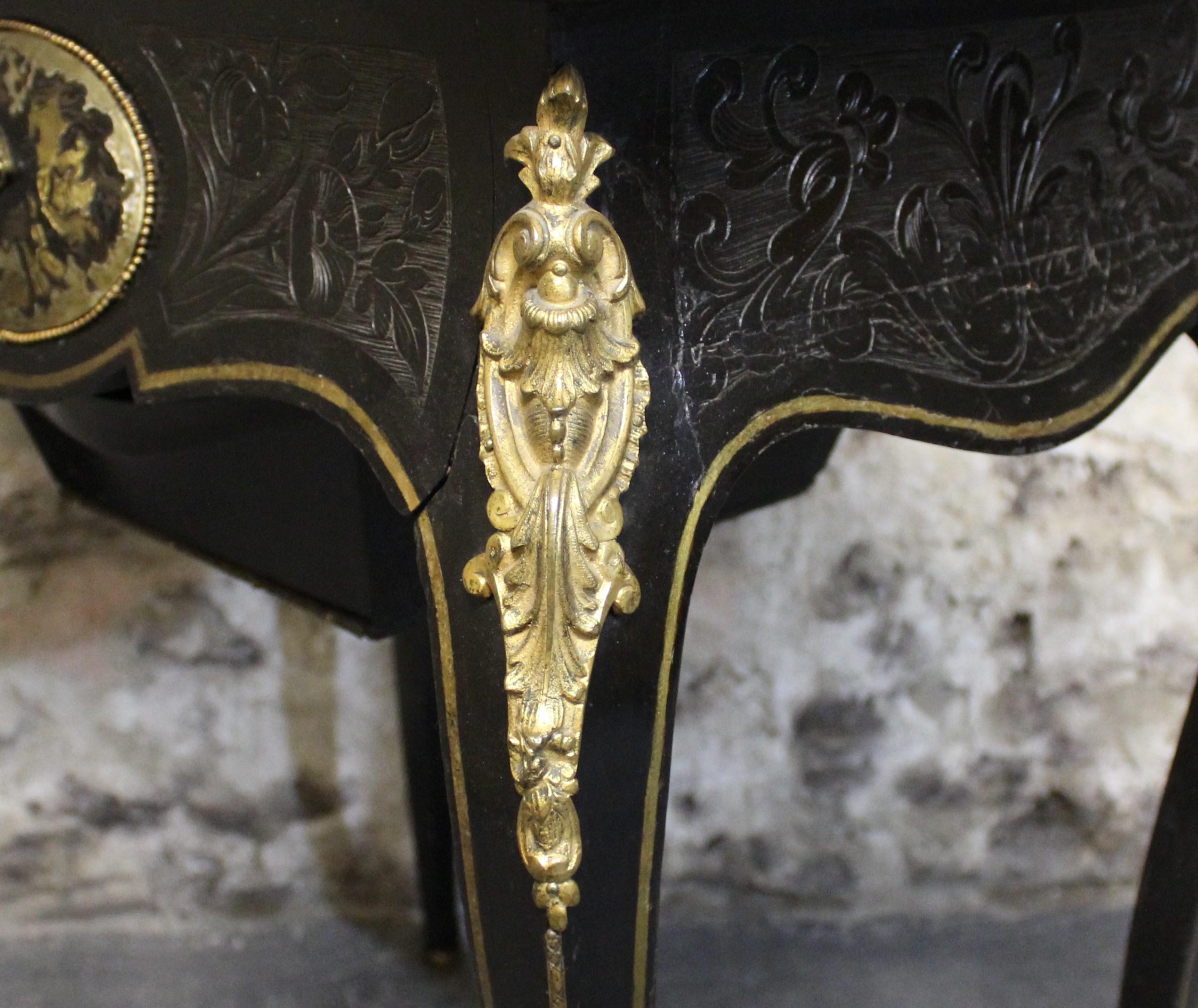 19th Century French Louis XVI Style Boulle and Ebonized Lowboy or Serving Table For Sale 5